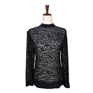 Rag & Bone Blouse Size Medium Black Silk Burnout Leopard Print Velvet Sheer
